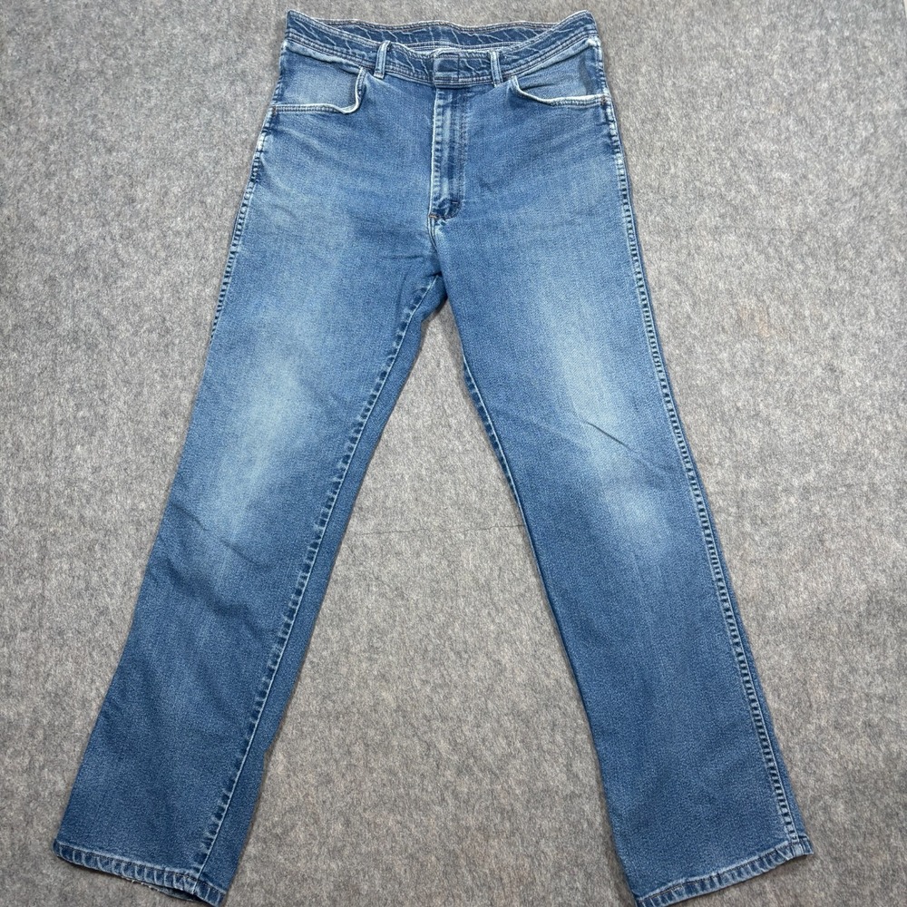 Wrangler Jeans Men's Size 32 Vintage Straight Leg Distressed Blue Denim Pants